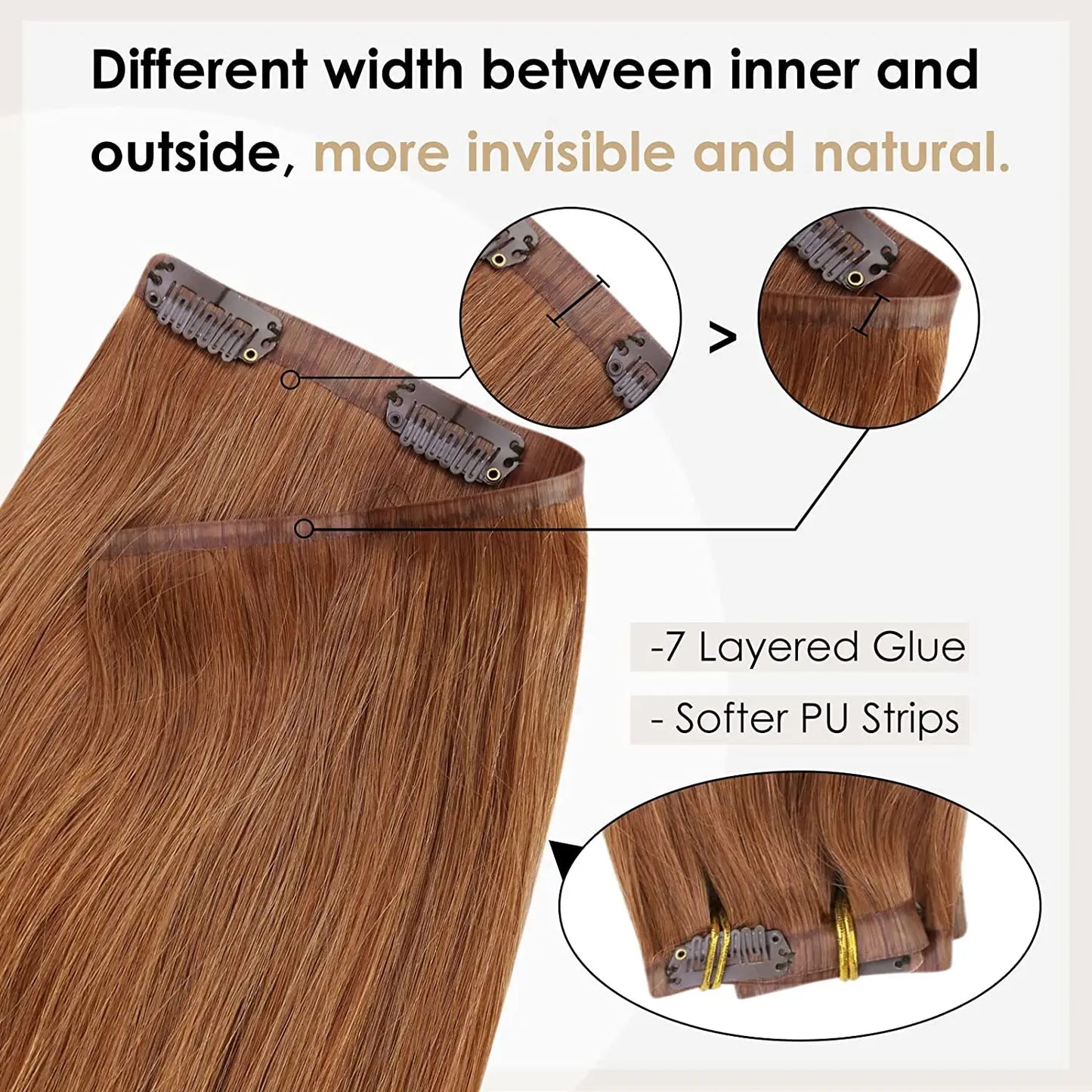 Extensiones de cabello humano 100% Premium 55 cm Largo con Clip sin costuras 120 Gr