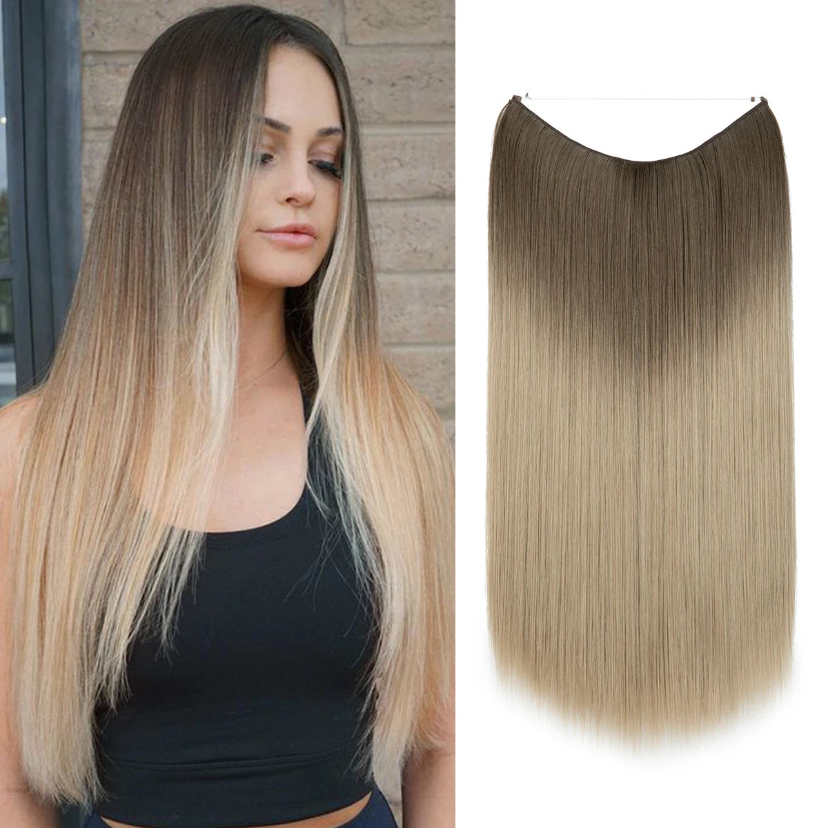 EXTENSIONES HILO INVISIBLE Balayage  Similar al Cabello Natural Premium🥇 55 cm largo Lisas