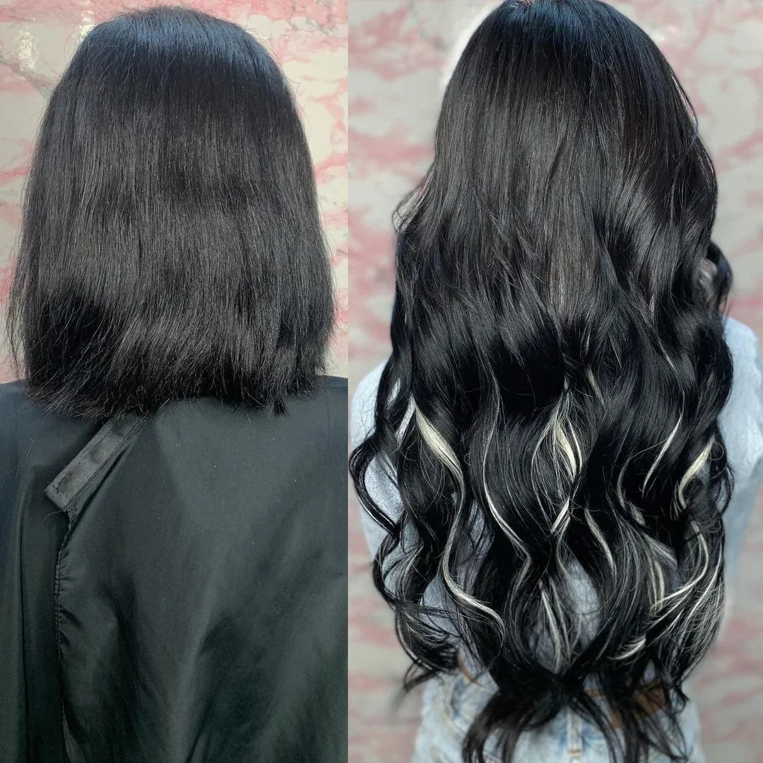 Extensiones Cortina 5 CLIP 100%  Cabello Humano ©️ Tono Negro Natural 1B (66 CM)