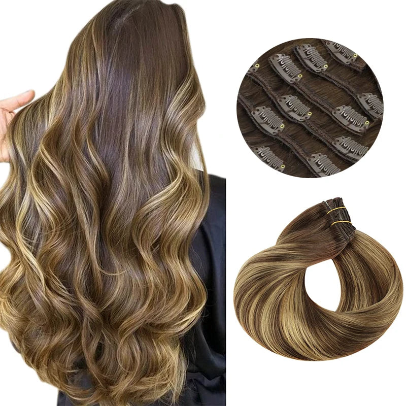 BALAYAGE Extensiones por Capas Clip  55 cm largo Cabello Virgen 100 % Natural