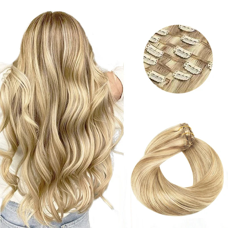 BALAYAGE Extensiones por Capas Clip  55 cm largo Cabello Virgen 100 % Natural