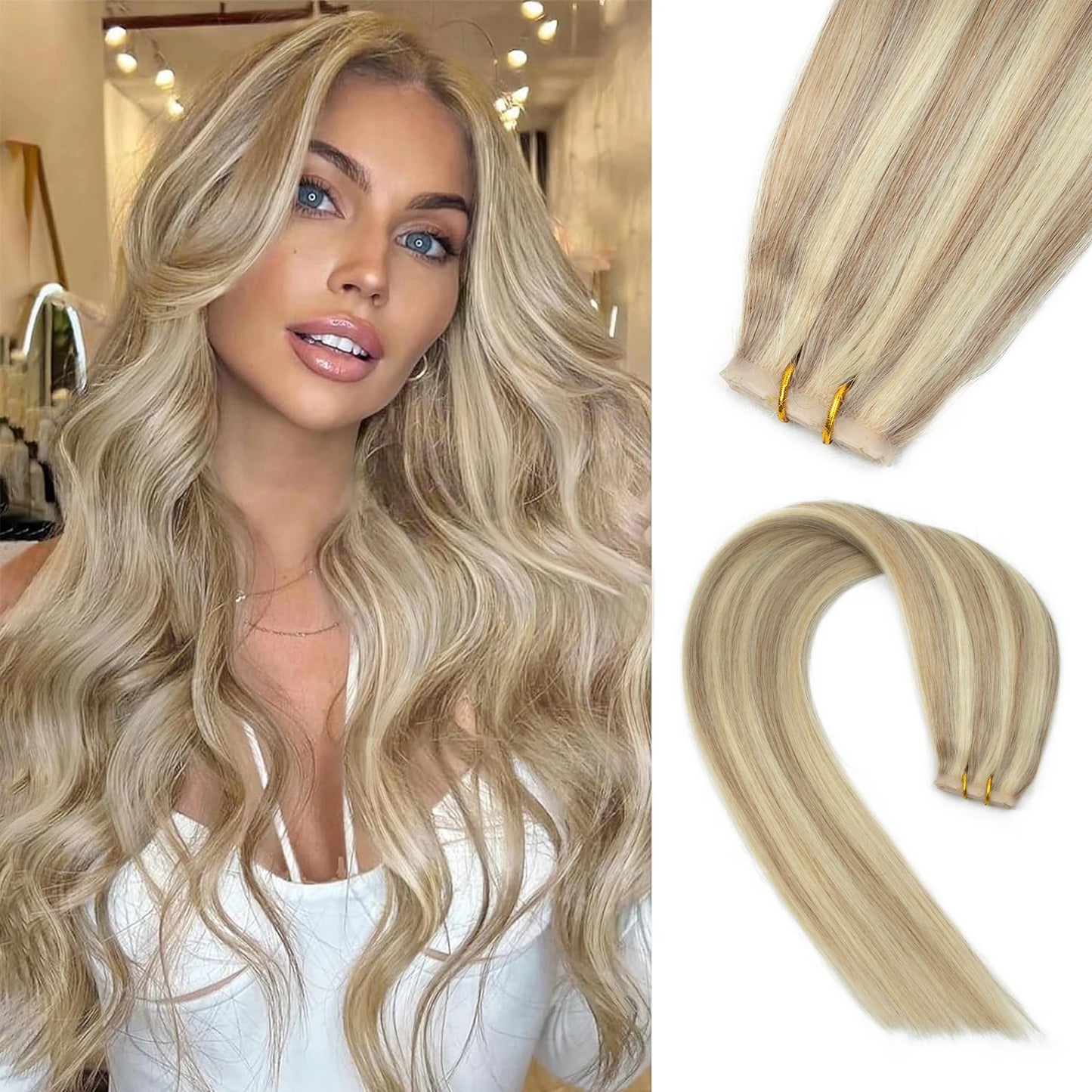 Extensiones de cabello Virgen 100% Natural con trama de mariposa  Invisible 60 cm largo