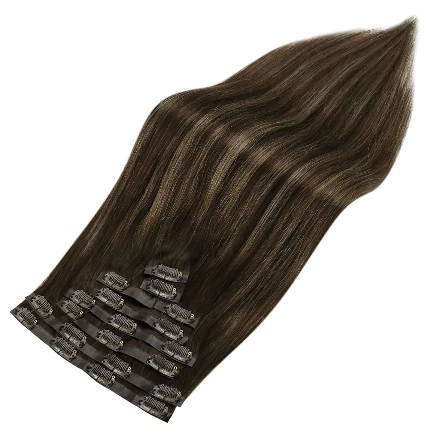 Extensiones de cabello humano 100% Premium 55 cm Largo con Clip sin costuras 120 Gr