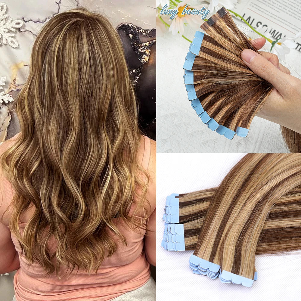 Pack 20 Mechas de  60 cm Largo  Cabello 100% Natural©️  Adhesiva doble cara