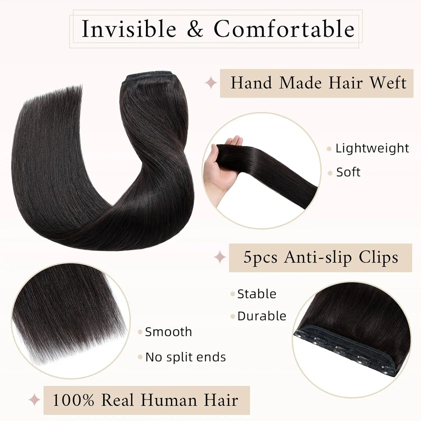 Extensiones Cortina 5 CLIP 100%  Cabello Humano ©️ Tono Negro Natural 1B (66 CM)