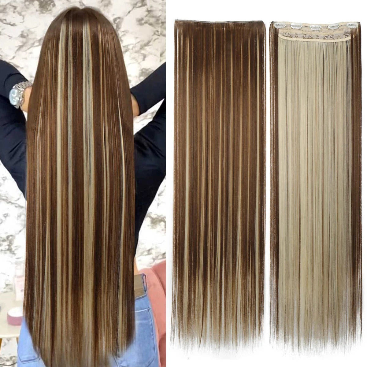 EXTENSIONES MAXI CORTINA 5 clips 100 cm de Largo Liso Cabello 100% Similar al Cabello Natural 🥇 180 gr