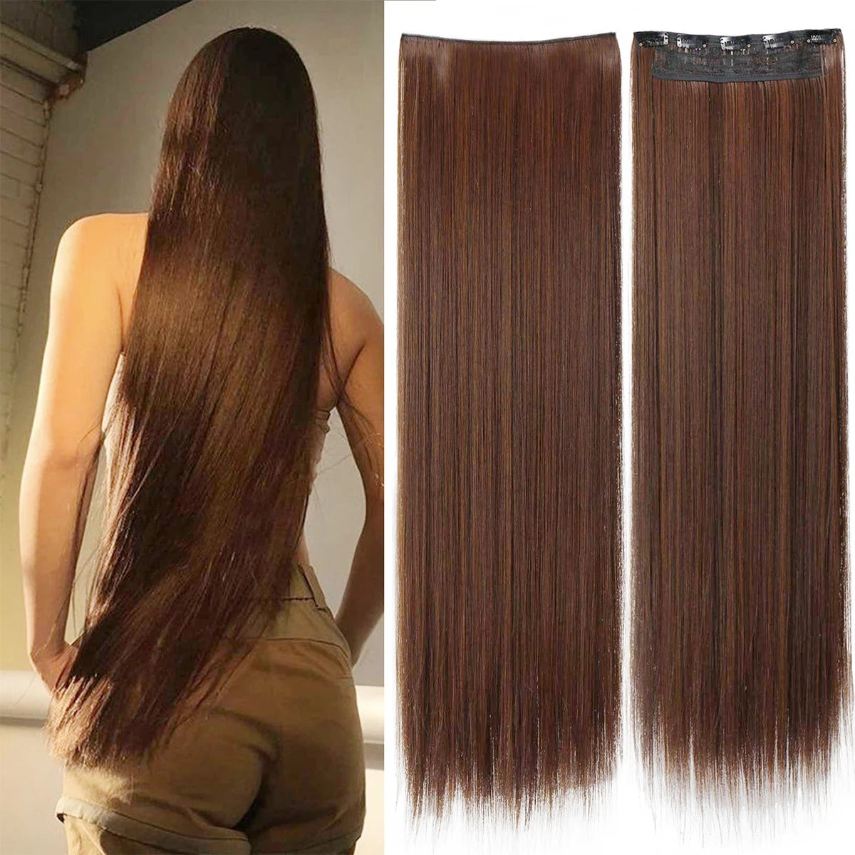 EXTENSIONES MAXI CORTINA 5 clips 100 cm de Largo Liso Cabello 100% Similar al Cabello Natural 🥇 180 gr
