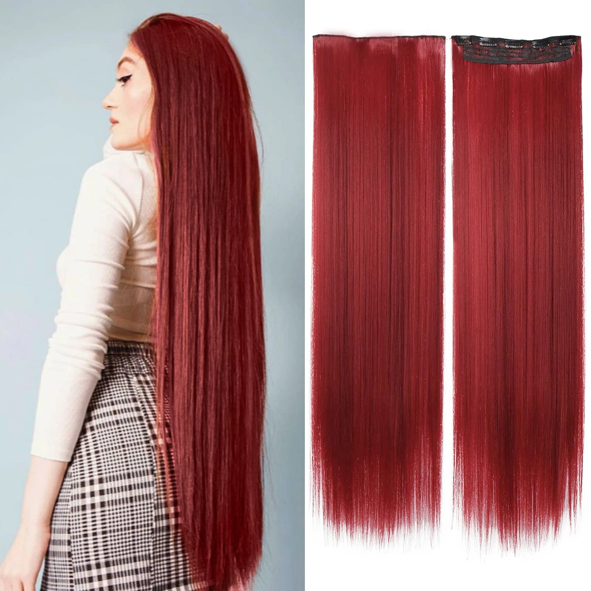 EXTENSIONES MAXI CORTINA 5 clips 100 cm de Largo Liso Cabello 100% Similar al Cabello Natural 🥇 180 gr